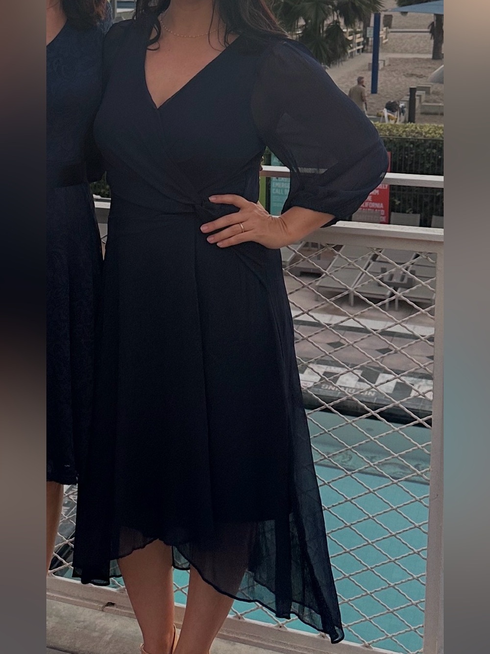 DKNY Navy Twist-Front Chiffon Midi Dress